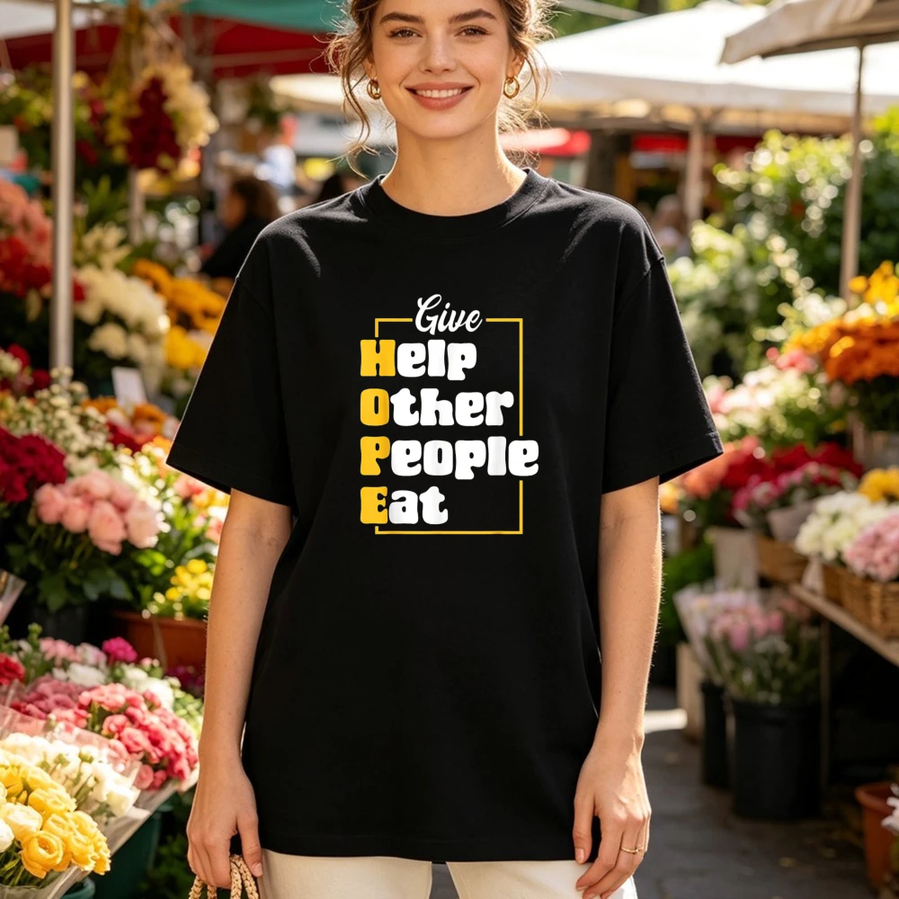 Food Bank T-Shirt Charity Volunteer Cotton Tshirt Help Others Eat Block Font Unisex Tees Fashion Kindness Community Casual Tops