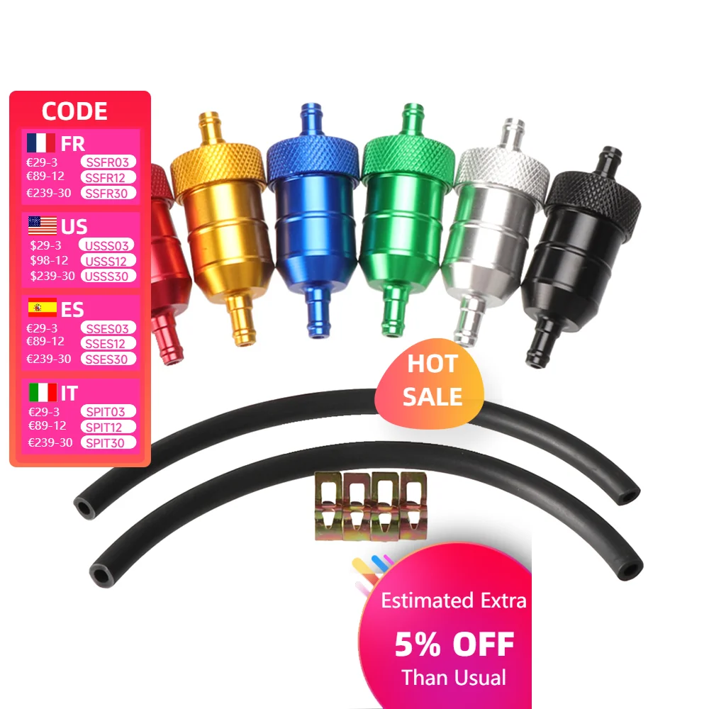 Motocyklowy filtr paliwa ze stopu CNC 8 mm + zaciski węża 40 cm do skuterów Pit Dirt Bike ATV Quad Go kart Uniwersalny