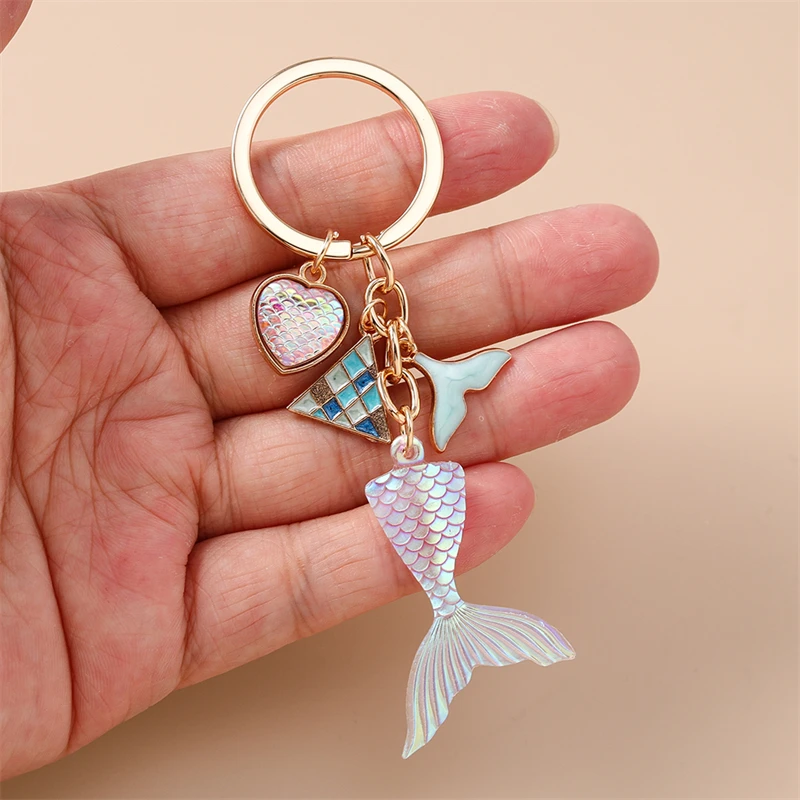 Nette Fischschwanz Herz Schlüsselanhänger für Auto Schlüssel Frauen Männer Sommer Strand Handtasche Anhänger Schlüsselanhänger Zubehör DIY Schmuck Geschenke – Detail 2