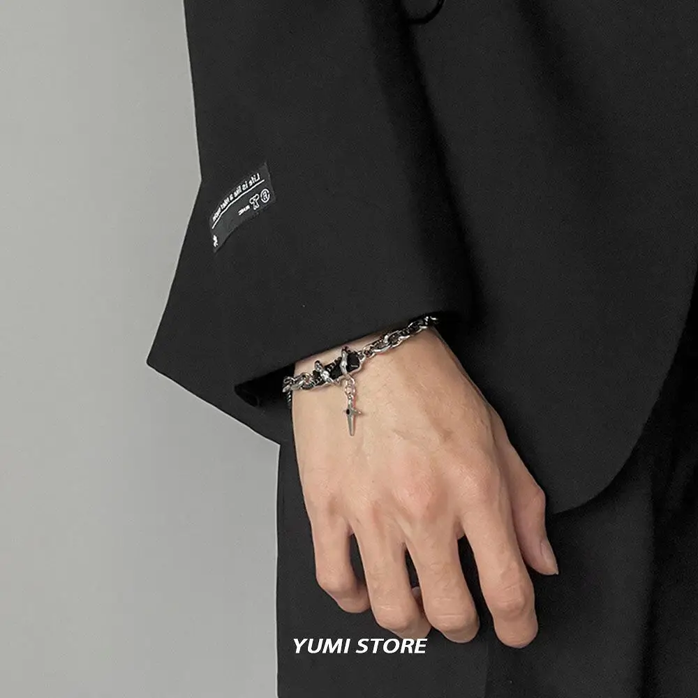 2024 Retro Black Zircon Star Bracelet For Women Men Trend Titanium Steel Punk Nk Chain Unisex Jewelry New Couple Accessories image 4