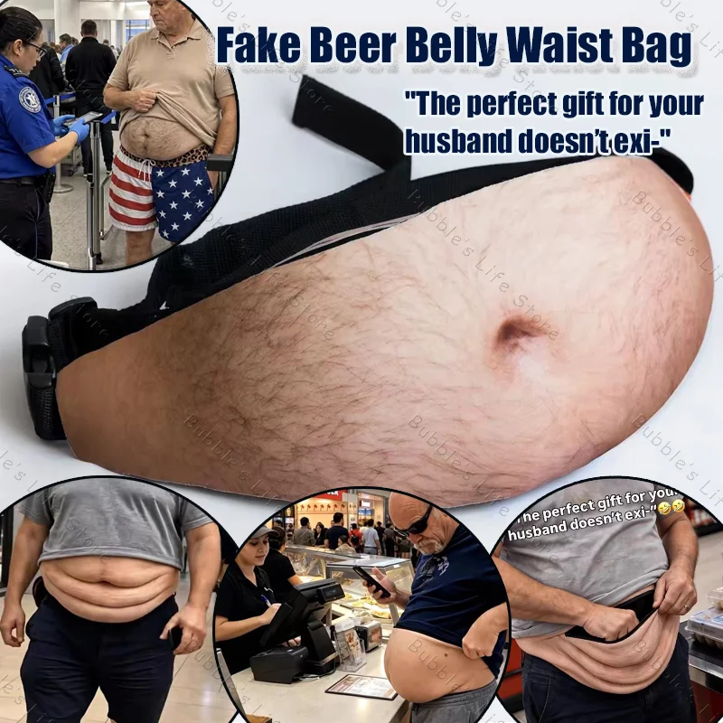 Funny Belly Pack Fake Prank Belly‑shape Waist Bag Unique PU Leather Zipper Hidden Storage Pouch Gifts For Travel Holiday Party