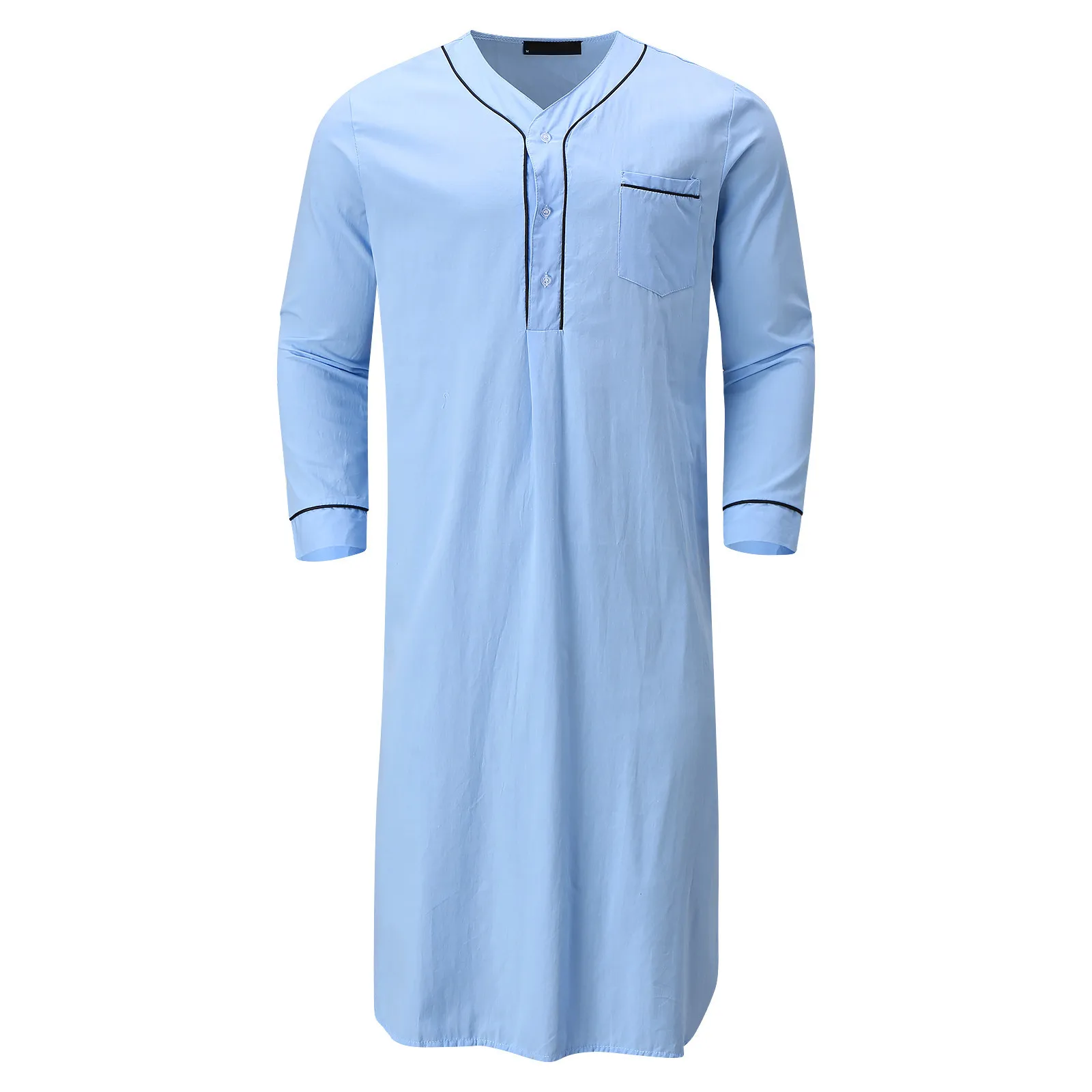 Loose Muslim Robe Long-sleeved Color Nightgown Men\'s Solid Fashion Men\'s blouse Mens Dress Shirts Extra Long