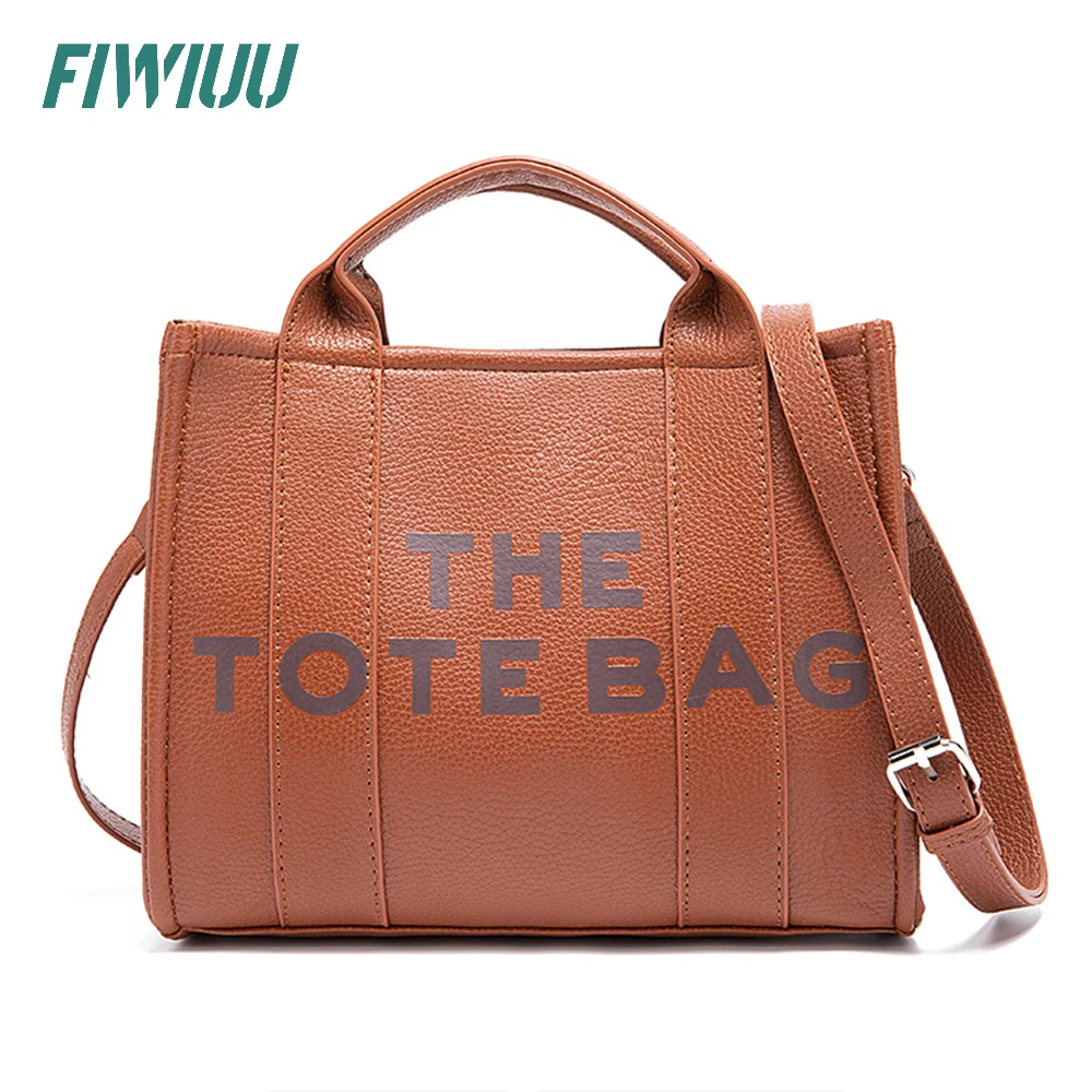 Fiwiuu PU Tote Bag Letter Print Shoulder Bag Handbag Crossbody Purse with Zipper Big Larger Capacity