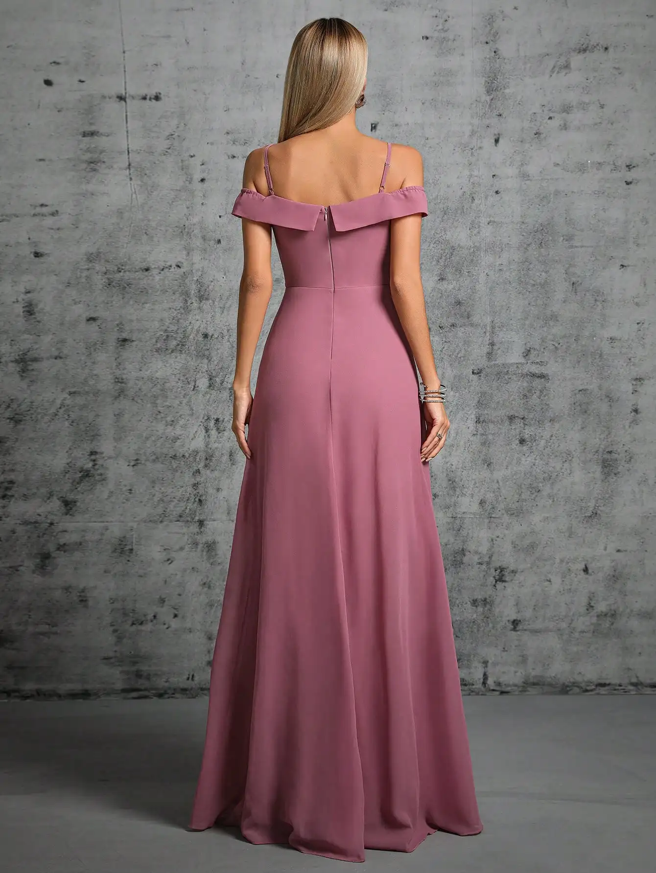 Mgiacy One-shoulder V-neck pleated chiffon long dress Evening Ball dress Party dress Bridesmaid dress