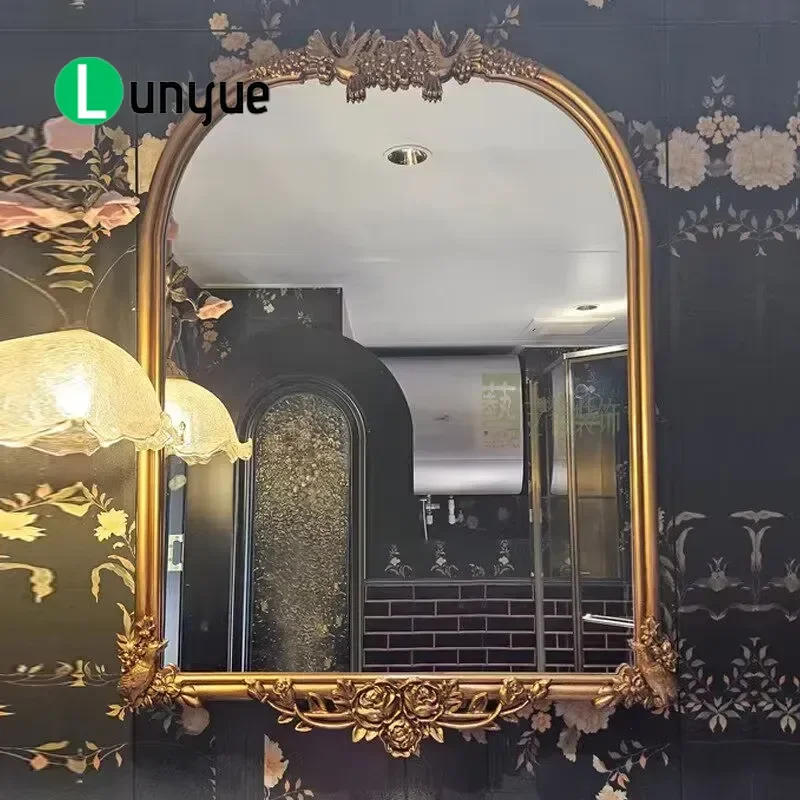 Retro Gold Arched Antique Mirror Metal Frame Traditional Wall Mirror for Living Room Home Decoration Store Decor