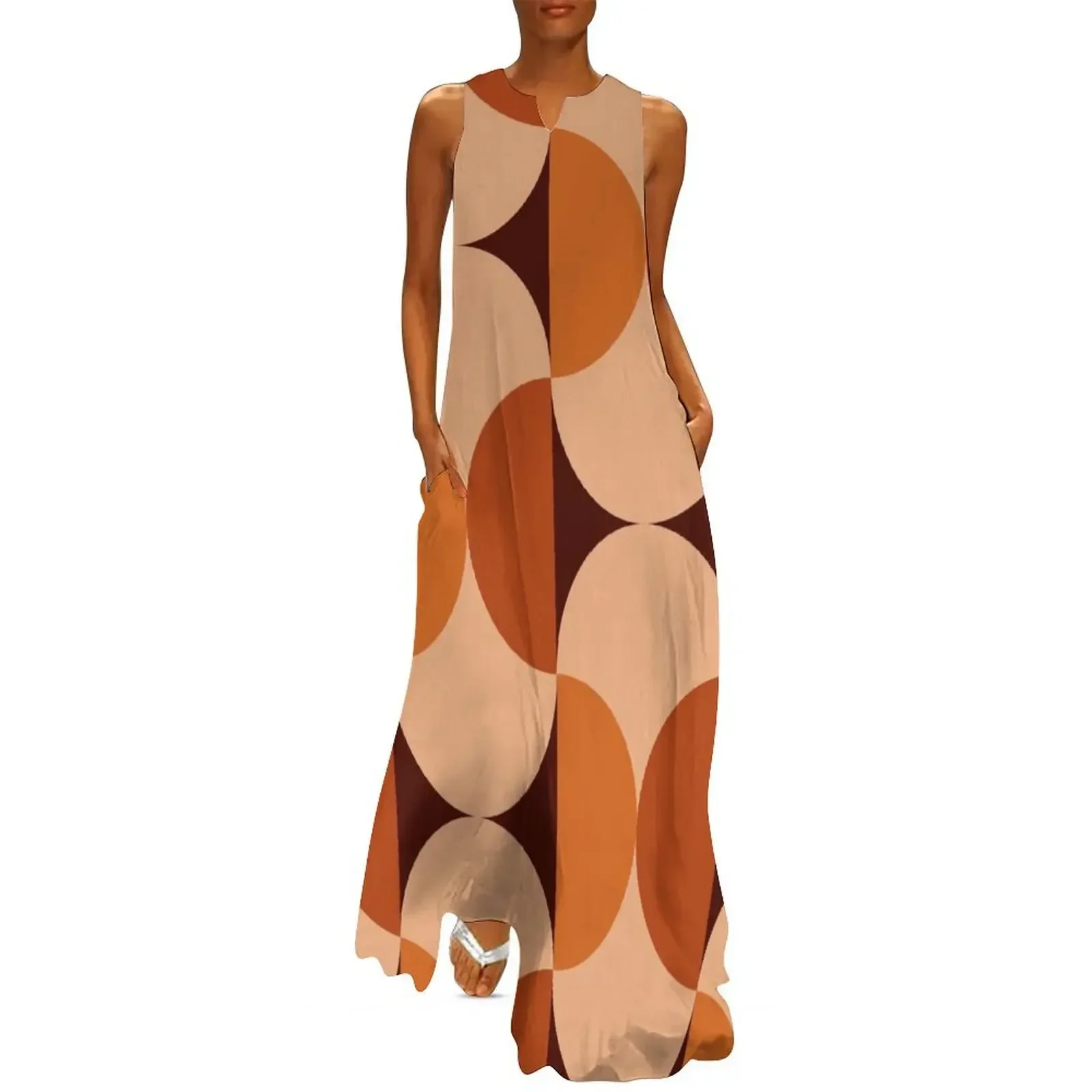 

Retro 60s 70s Beans Capsules Mid-Century Pattern Long Dress Cocktail of dresses elegant dress summer woman dress 2025