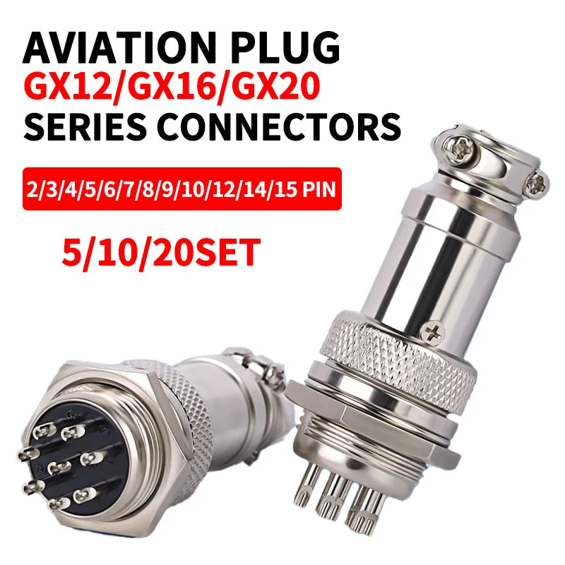 

5/10/20Set GX12 GX16 GX20 2 3 4 5 6 7 8 9 10 12 14 15 Pin Male&Female Docking Aviator Aviation Plug Socket Circular Connector