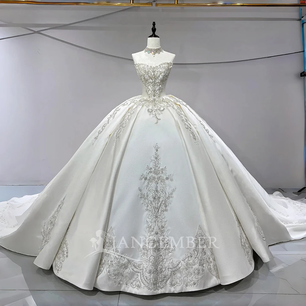 Customized Satin Princess Wedding Dresses 2 in 1 Ball Gown Sleeveless Bride Superfine vestidos de novia Bridal Gowns Beading