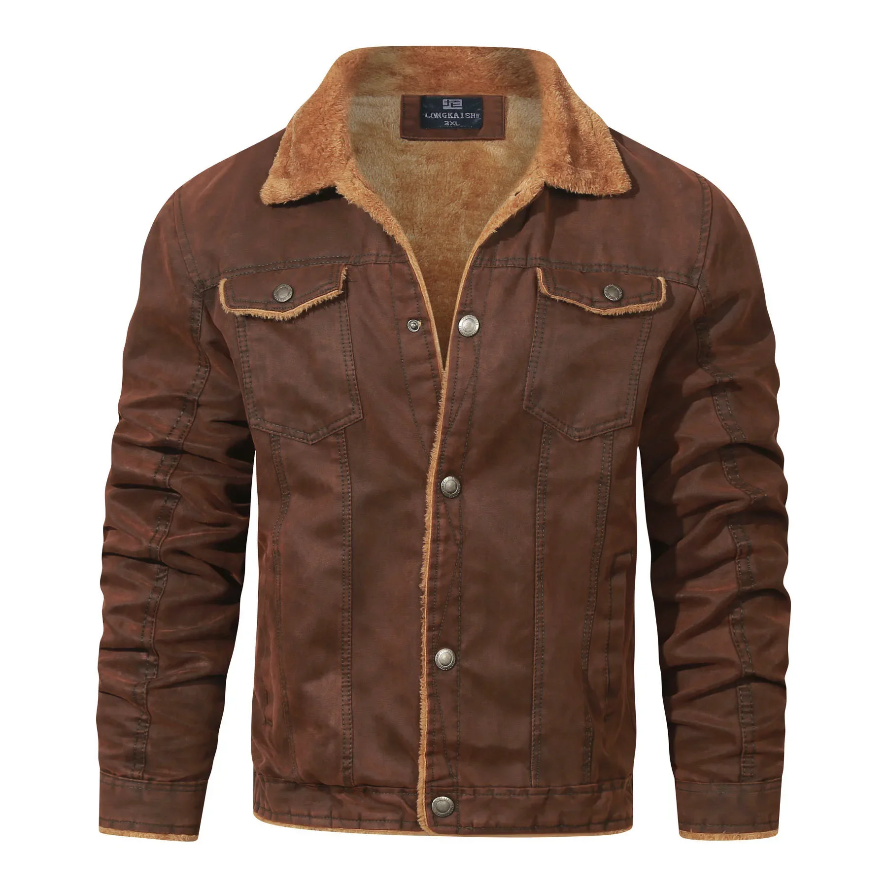 

New Fur One Coat casual men's winter jacket with fleece lapel classic loose men's wear