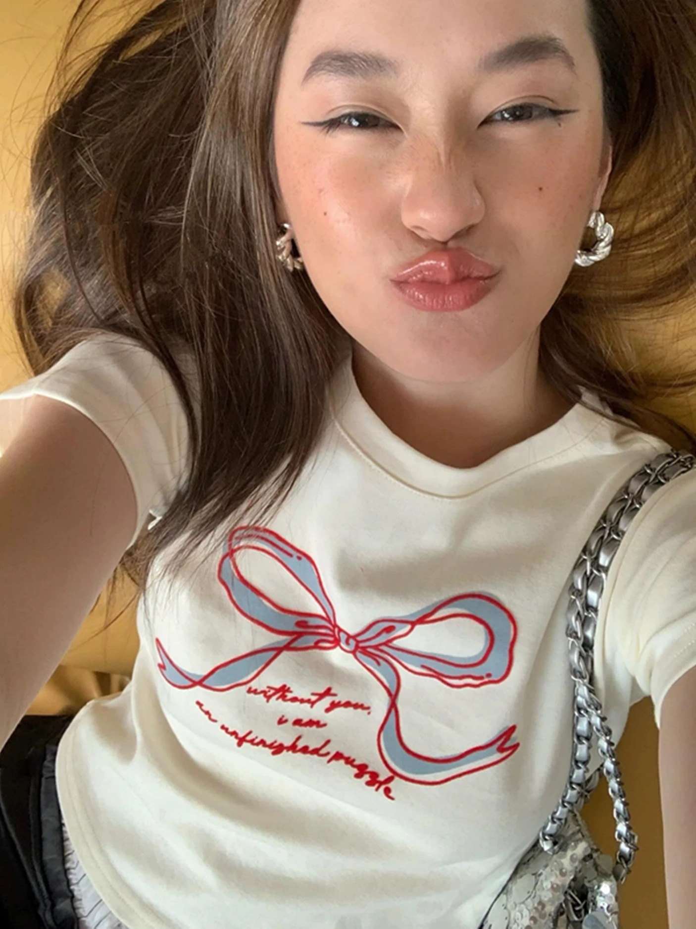 

Pure Cotton ort Sve T-irt Women's Slim Fit Knot Casual Sle Summer Top Quali Fabric round Neline ort ...