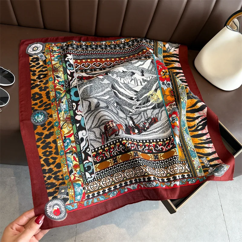 

Новинка 2026, женский шейный шарф с этническим принтом в стиле ретро, женские шарфы для волос, платок, повязка на голову, шали, шейный платок, бандана