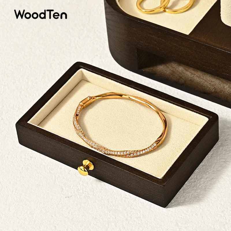 حامل عرض ساعة من الخشب الصلب من WoodTen مع أدراج وقلادة مزدوجة الطبقات وقلادة وسوار منظم وحامل سوار المجوهرات #5