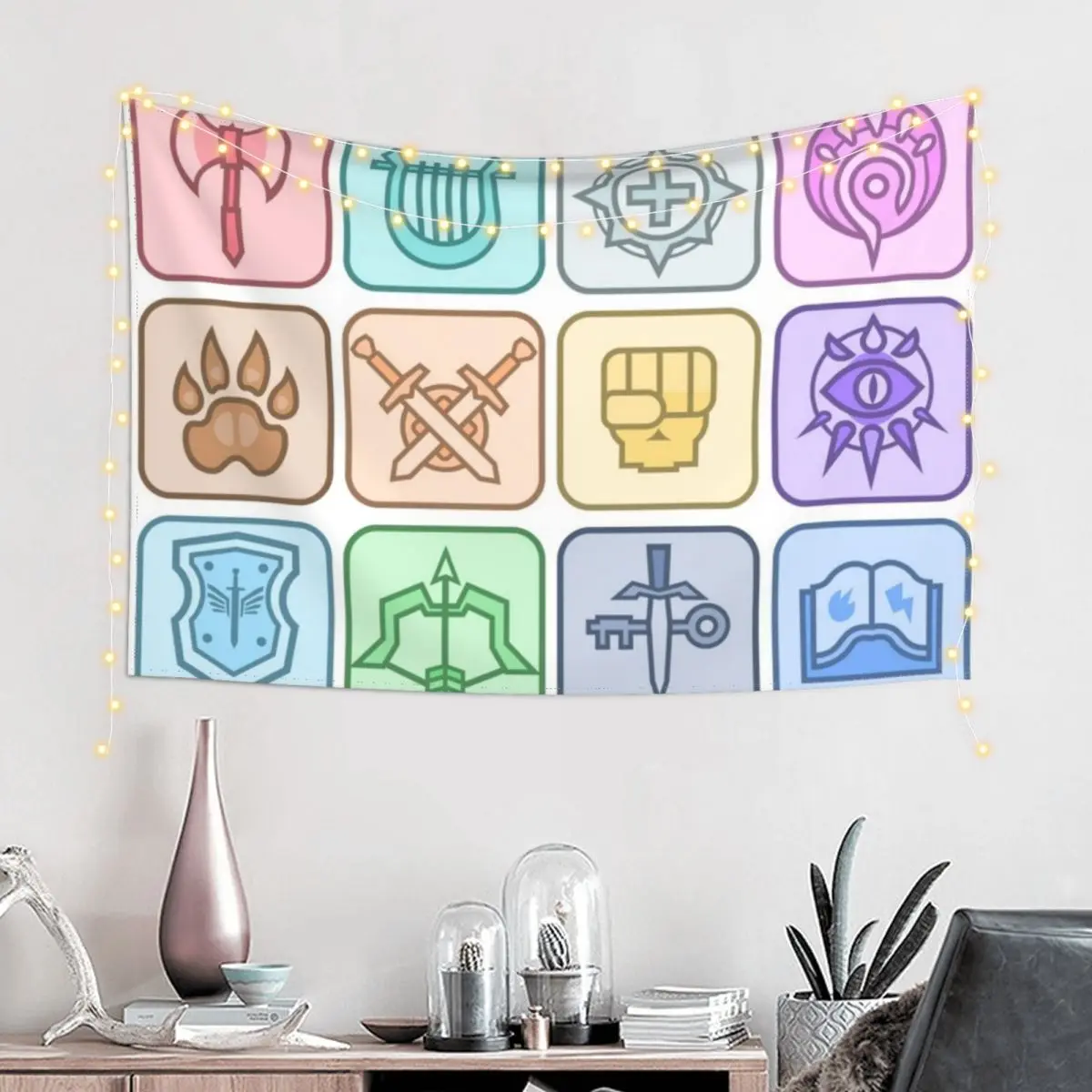 JoCat Crap Guide to DnD Class Icons [Color] Tapestry Decor For Room Aesthetic Room Decor Korean Tapestry