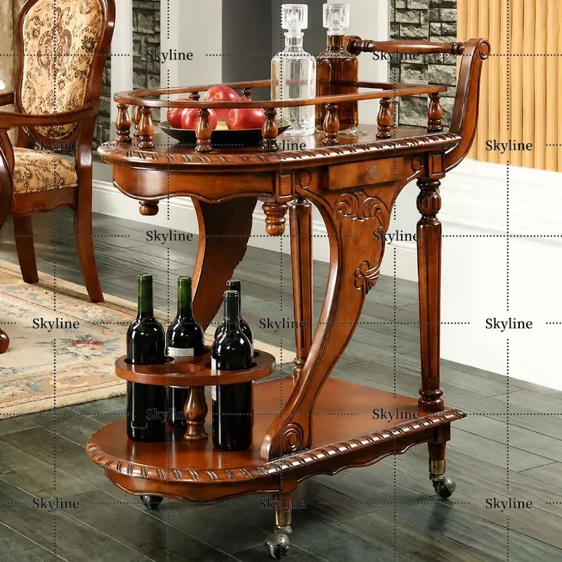American Style Solid Wood Food Delivery Cart Mobile Dining Trolley for Restaurant Hotel Clubhouse Wine and Meal Preparation