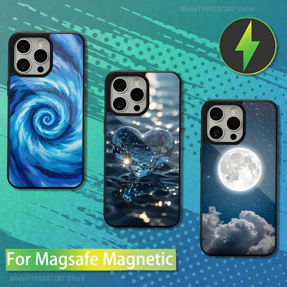 

Blue Art Elements For iPhone 12,14,11,15,13,16,17,For Magsafe,Plus,Mini, Pro,Max,Magnetic Wireless Charging Case