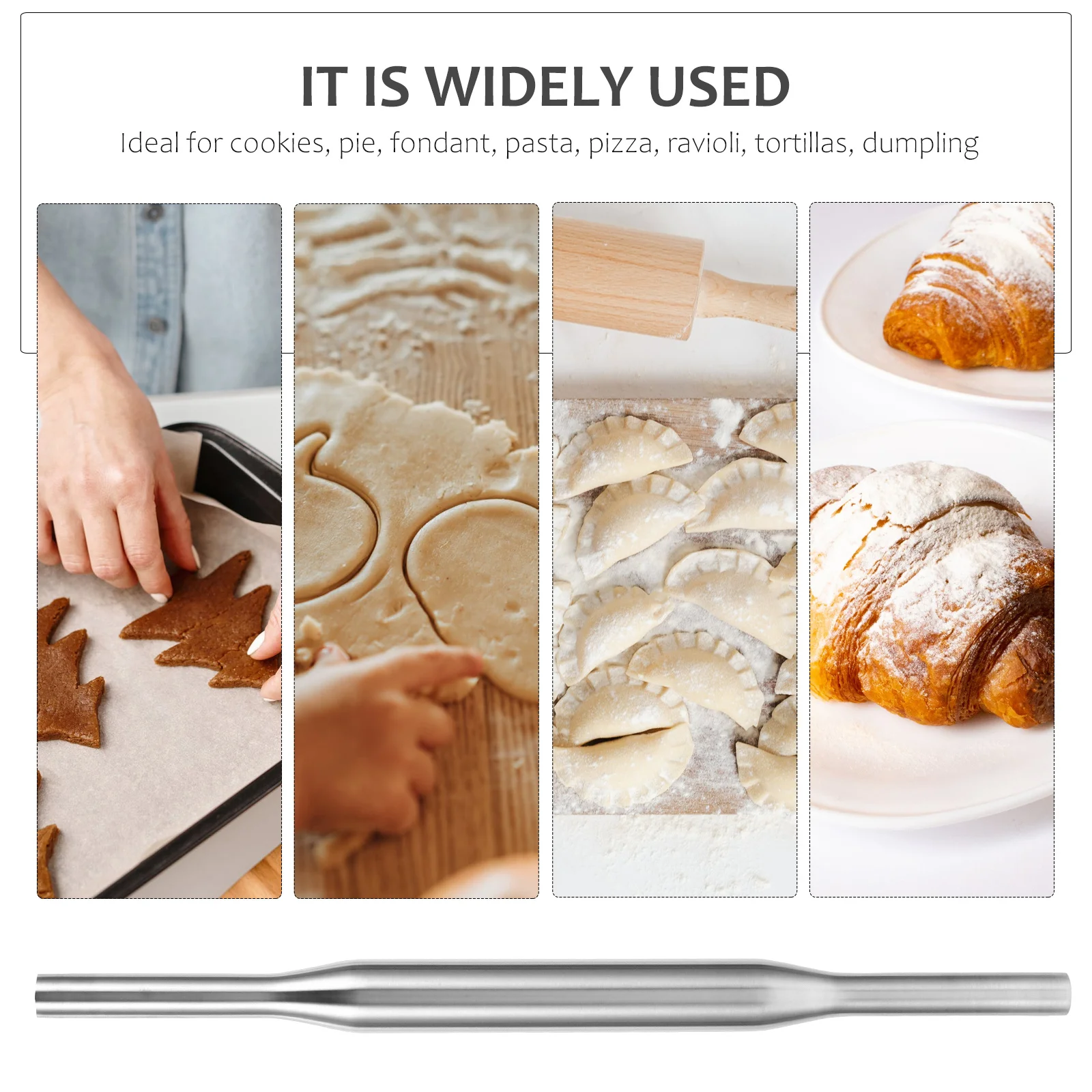 

Stainless Steel Rolling Pin Non-Stick Kitchen Utensil for Baking Pizza Pasta Ravioli Tortillas Dumplings Smooth Non-Burr Surface