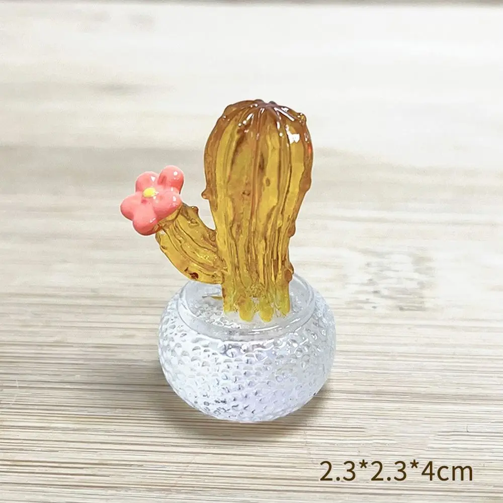 

Cartoon Cactus Bonsai Decor Resin Crafts Transparent Fleshy Mini Cactus Figurines Realistic Simulated Cactus Desktop Ornament