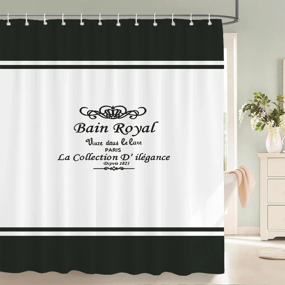 

1 pc Black and white Minimalist artistic line pattern polyester shower curtain waterproof fabric, bathroom partition curtain
