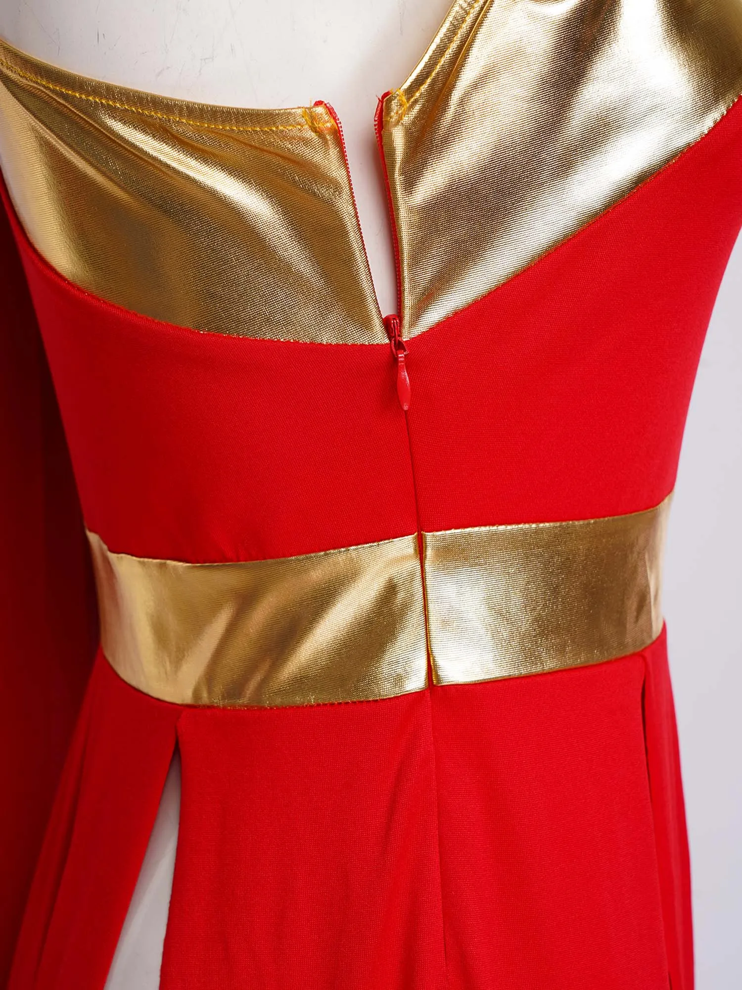 Robe de danse de louange pour femmes, vêtements de danse lyrique, sans manches, ourlet fendu, tunique avec drapé, Costume de reine romaine d'halloween