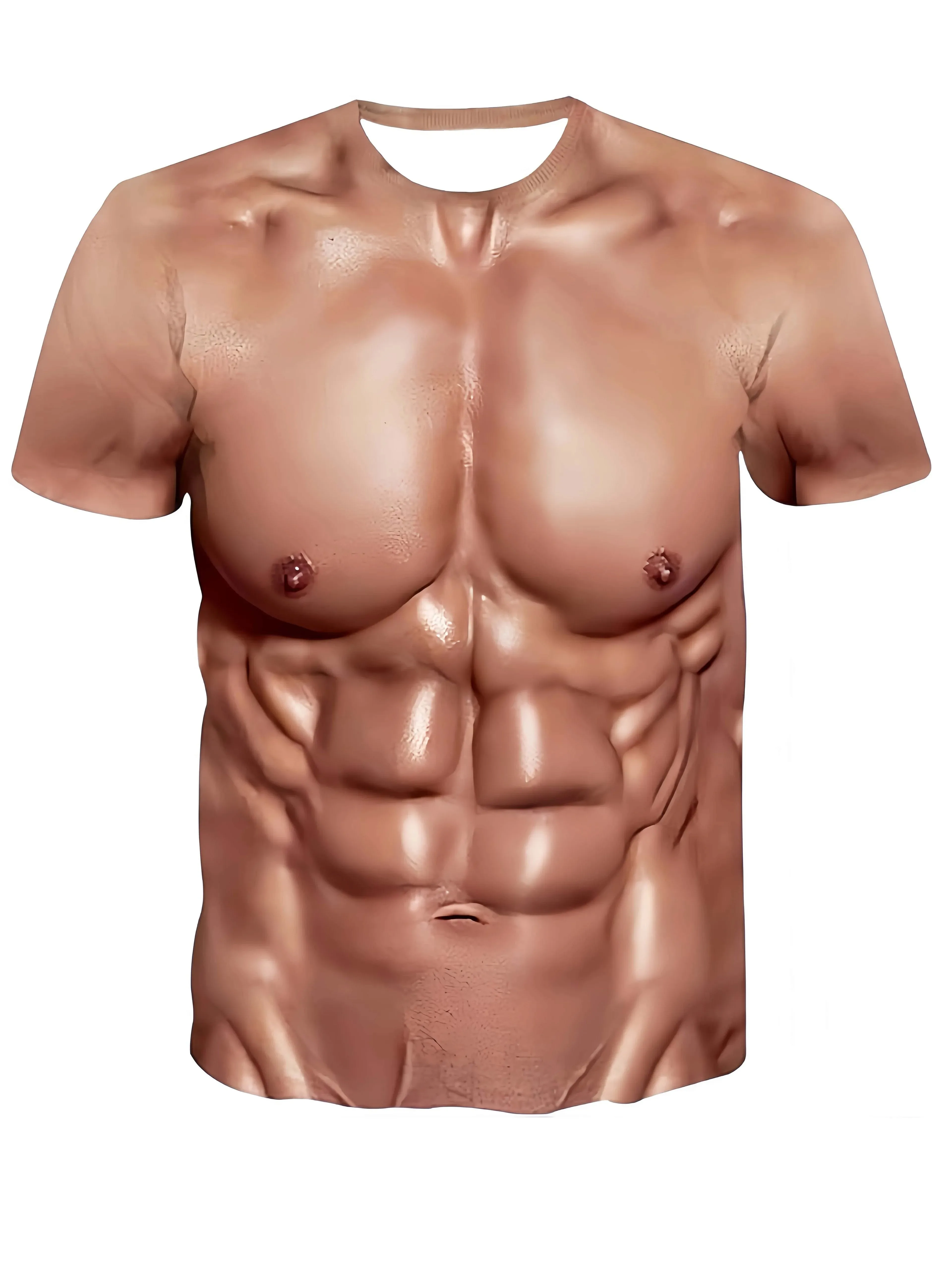 Men's 3D Printed Muscle T-shirt Summer New Style Jogging Pants Casual Short Round Neck Top Realistic Abdominal Muscle T-shirt