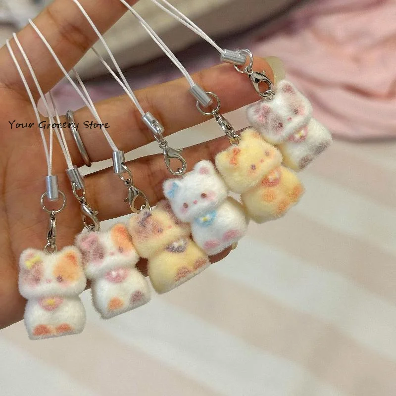 

Милый мультяшный рюкзак с котенком из альпаки, сумка с орнаментом, кулон, ремешок для телефона, брелок для девочек, флокированный дизайн с животными, подарок