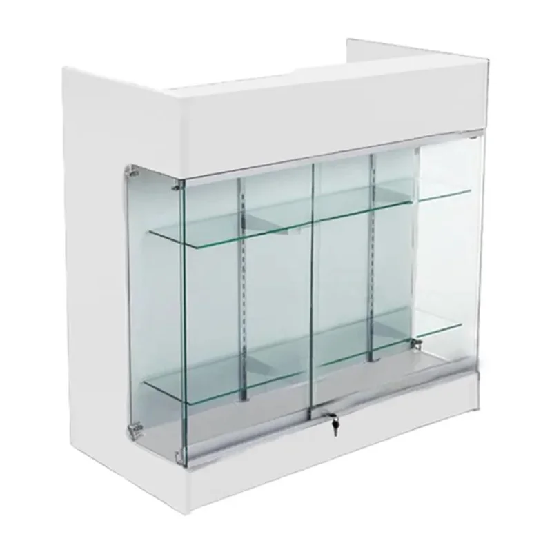 

Customize.Ledgetop White Retail Display with LED Lighting Front Glass Cabinet Counter Retail Displays