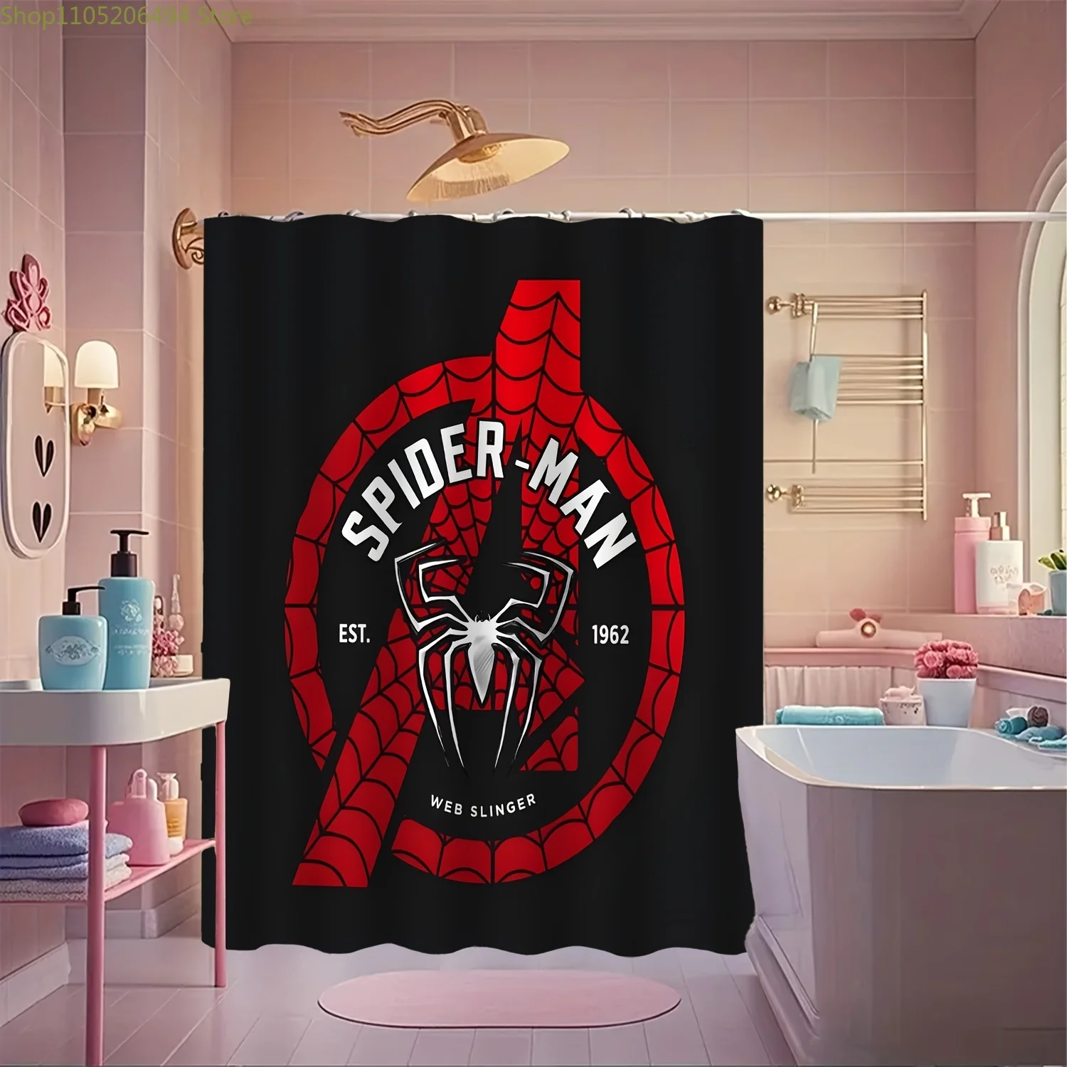 

1 шт. занавеска для душа Marvel Spider-Man с крючками - яркий дизайн, всесезонный декор для ванной комнаты, можно стирать в машине, без подкладки, с мультяшным рисунком