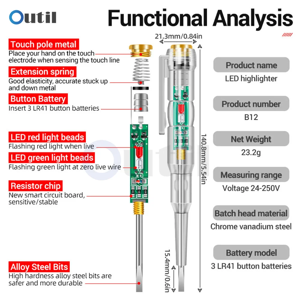 B12 Intelligent Induction Power Voltage Detector Pen Voltmeter Circuit Tester Electrical Screwdriver with Indicator Household