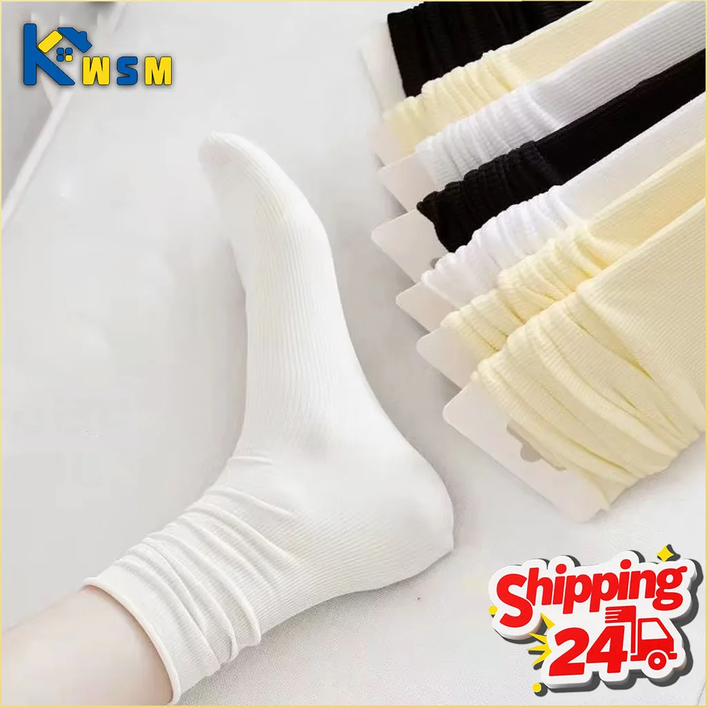 

5-20 пар летних тонких женских носков средней длины до икры, весенне-осенние носки с отделкой на щиколотке, однотонные носки в японском стиле, длинные носки