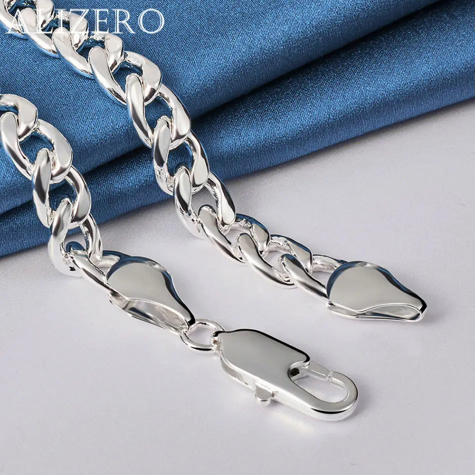 ALIZERO 925 Sterling Silver Necklace 20/22/24 Inch 10mm Cuban Chain Necklace Man Jewelry For Fashion Party and Daily Wear