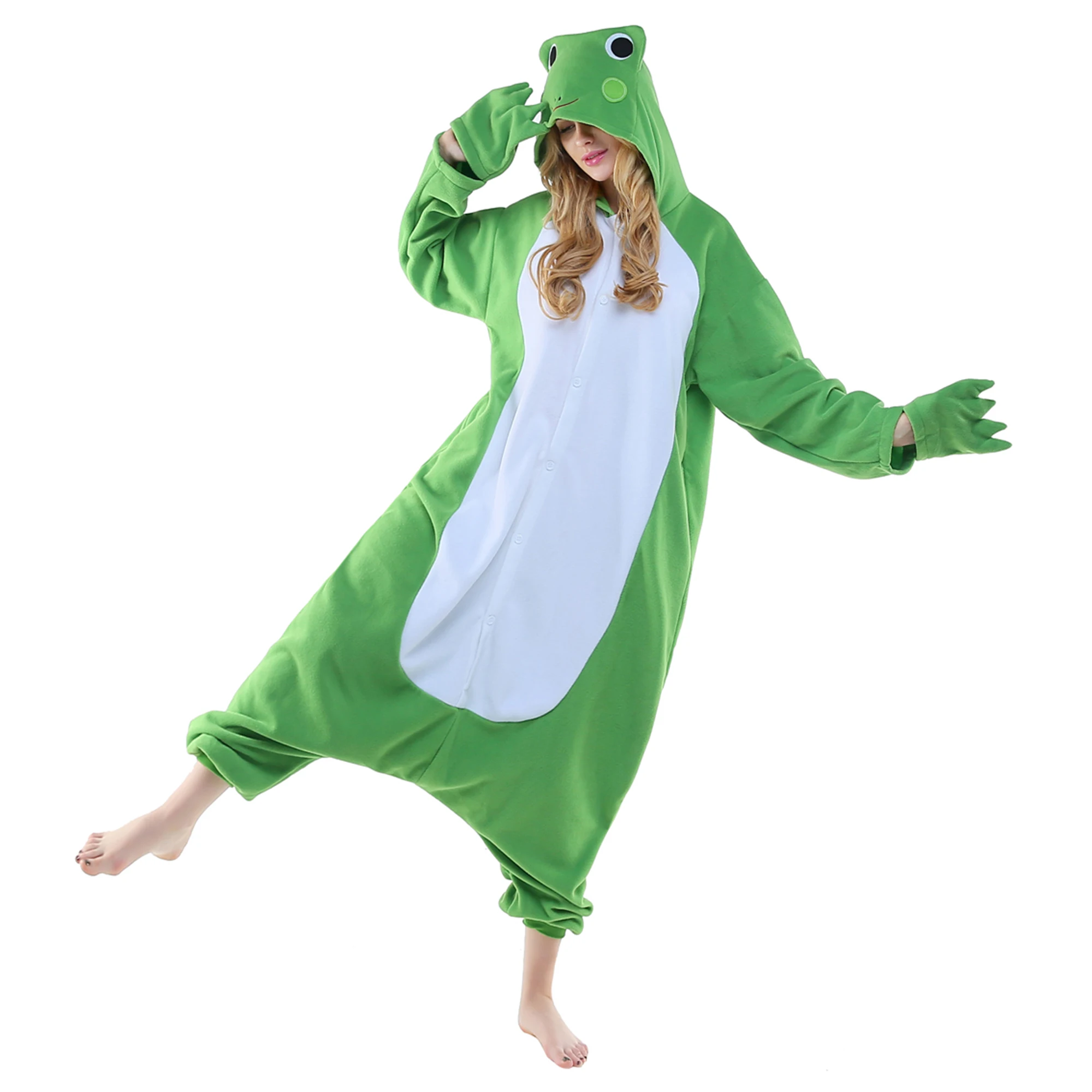 CANASOUR Frog Onesie Pajamas For Adults Women Winter Soft Sleepwear Halloween Animal Cosplay Costumes One-piece Homewear