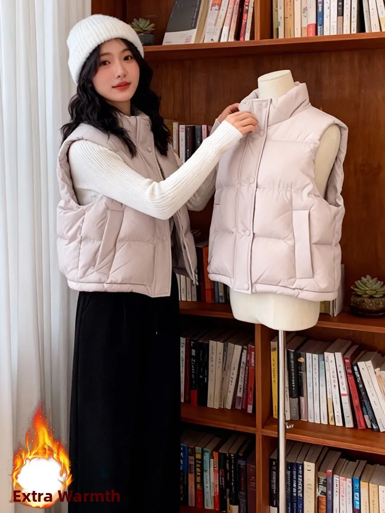 

Korean Sle Commuter Thiened Fce Long Sve Stand Collar Women's Vest Jaet Warm ort Outerwear for Winter