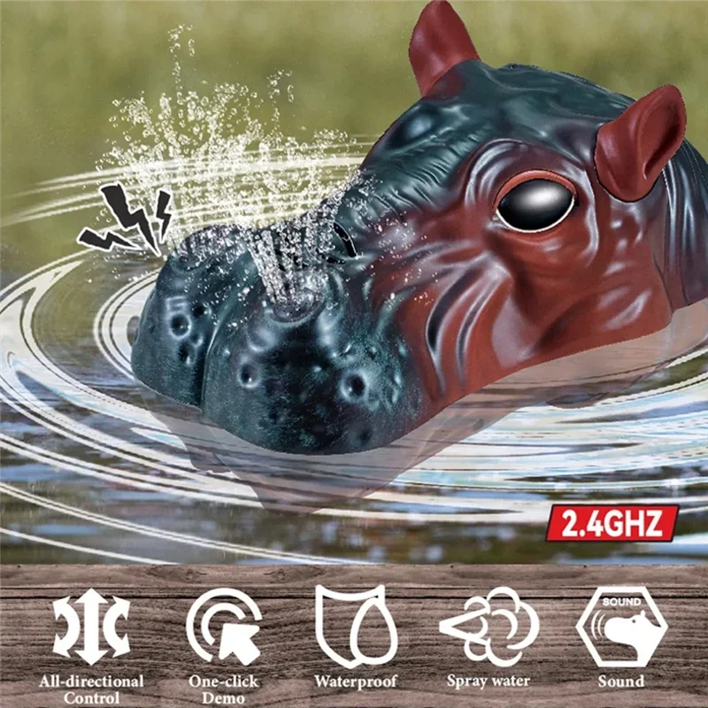 Realistisch Rc Bootdier voor Zwembad Meer Nijlpaard Hoofd Speelgoed voor Kinderen Waterdichte Afstandsbediening Schip Water Spary Elektrische Boten Cadeau