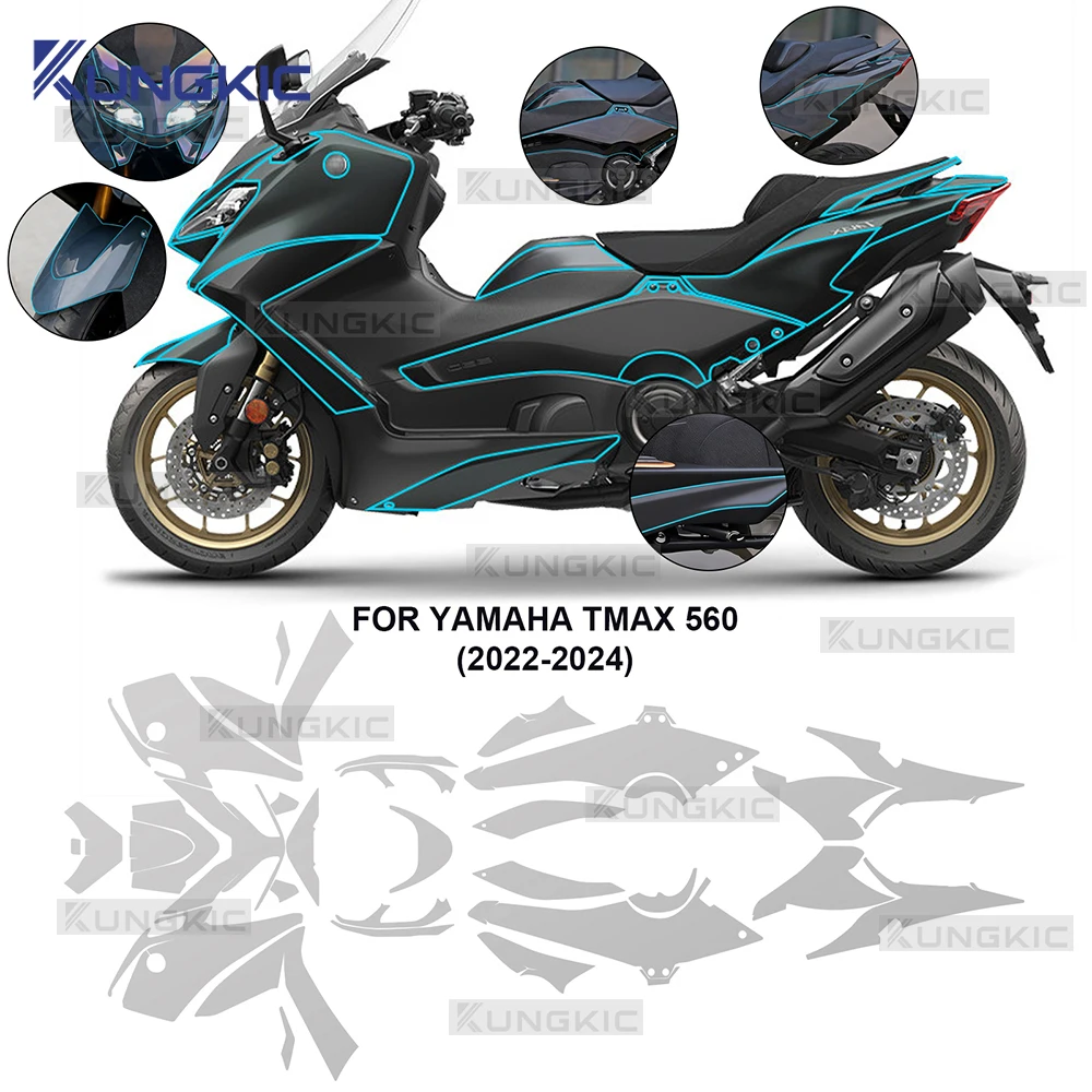 

Motorcycle Fairing Protective Film for Yamaha TMAX 560 2022-2024 TPU Paint Protection PPF Anti-scratch Body Sticker Invisible