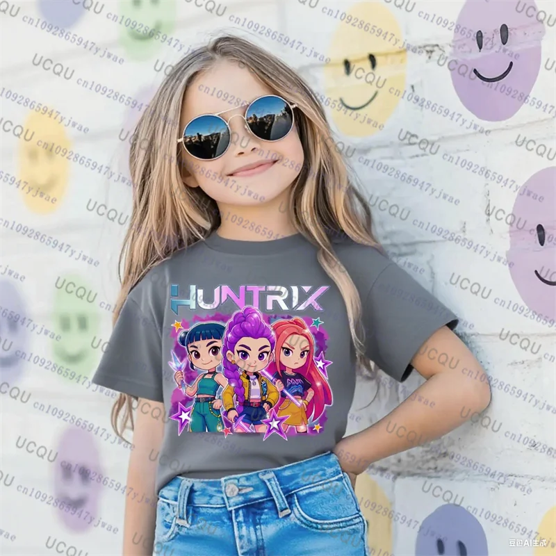 Kpop شيطان الصيادين ملابس الأطفال تي شيرتات قصيرة الاكمام لطيف Kpop شيطان الصيادين التي شيرت Harajuku عادية القطن الاطفال التي شيرت