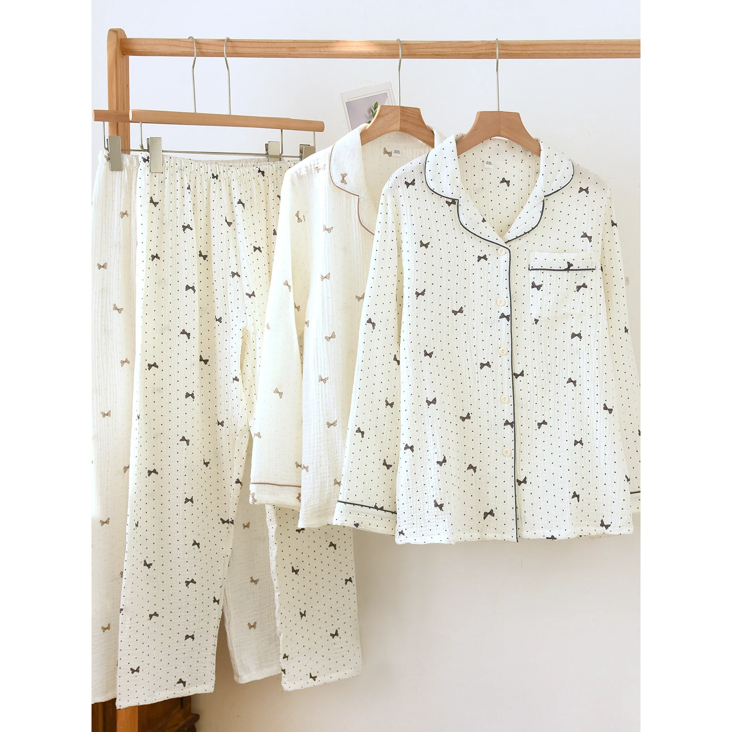 Women‘s 2-Piece Pajama Set - Crinkle Cotton Gauze Sleepwear, Double Layer Long Sleeve & Long Pants, Lightweight & Breathable Rel