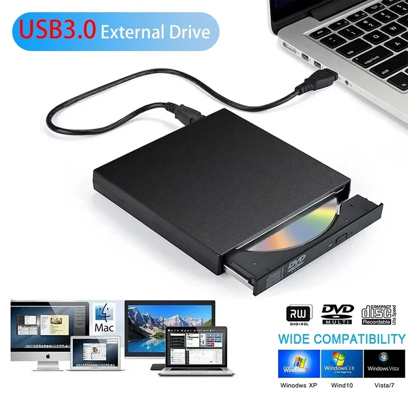 USB 3.0 External CD Burner Optical Drive RW CD DVD-ROM Burner Player Writer Reader Player Portable DVD Recorder For PC Laptops