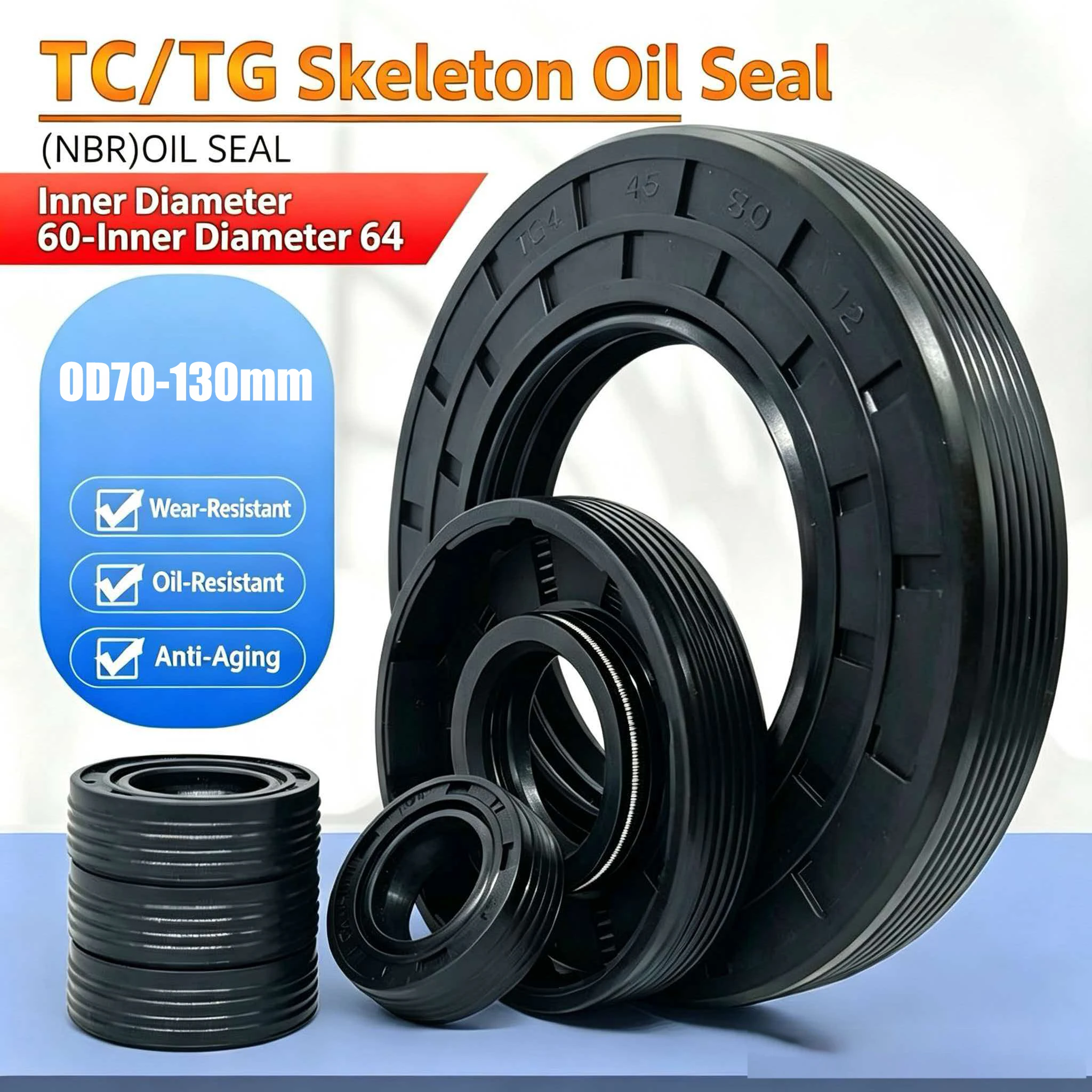2Pcs NBR Framework Oil Seal ID 60mm 62mm 63mm 64mm OD 70mm-130mm Thickness 7-20mm Nitrile Butadiene Rubber Gasket Sealing Rings