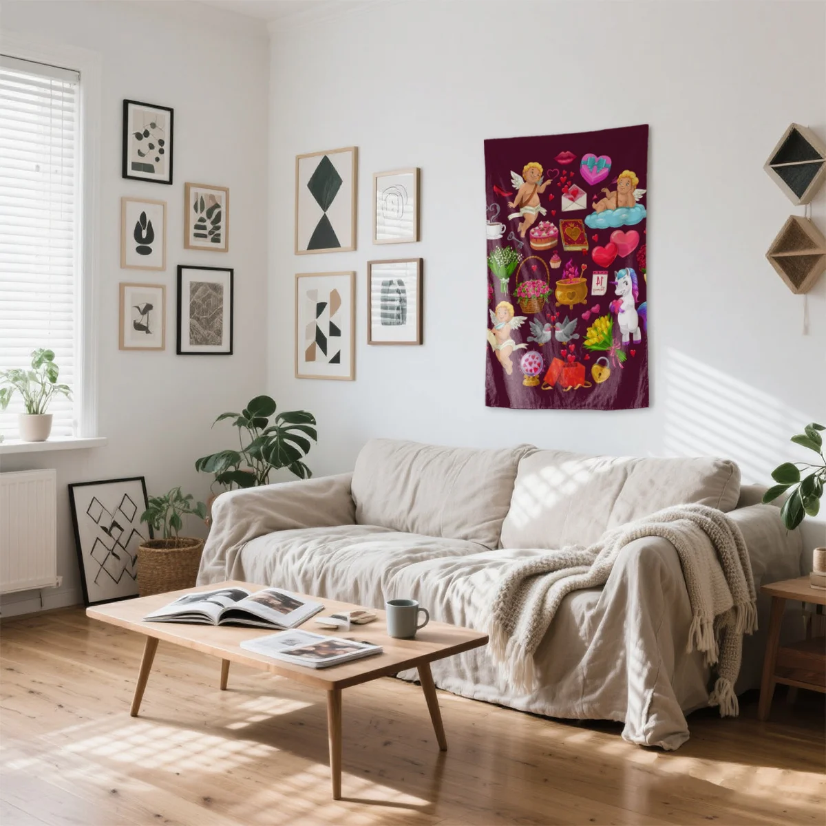 hearts angels gifts flowers Digital printing polyester wall tapestry suitable for use living rooms bedrooms offices bars party