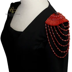 Beading Epaulettes Shouler Tassel Fringe Shoulder Patches Suit Epauletter Badge with Pin back for Stage Outfit 1 pair