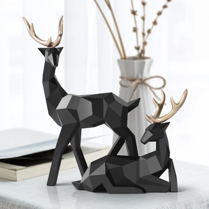 Resin Deer Statue Home Decor Figurines Reindeer Sculpture White Deers Decor Office Home Living Room Decoration Tabletop