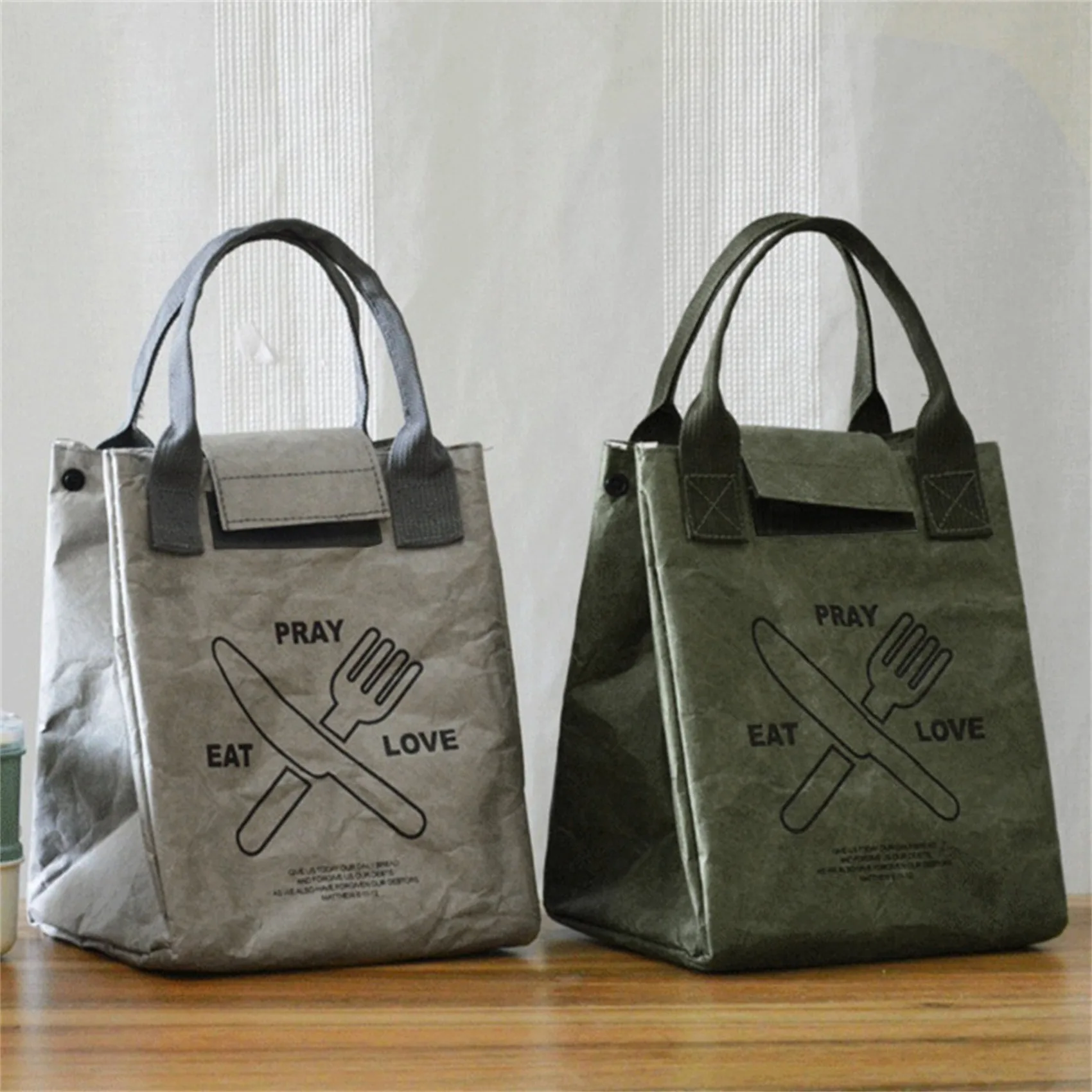 Lunch Bag Hand-held Kraft Paper Insulation Bag Picnic Home Use DuPont Paper Insulation Waterproof Convenient Tote Bags