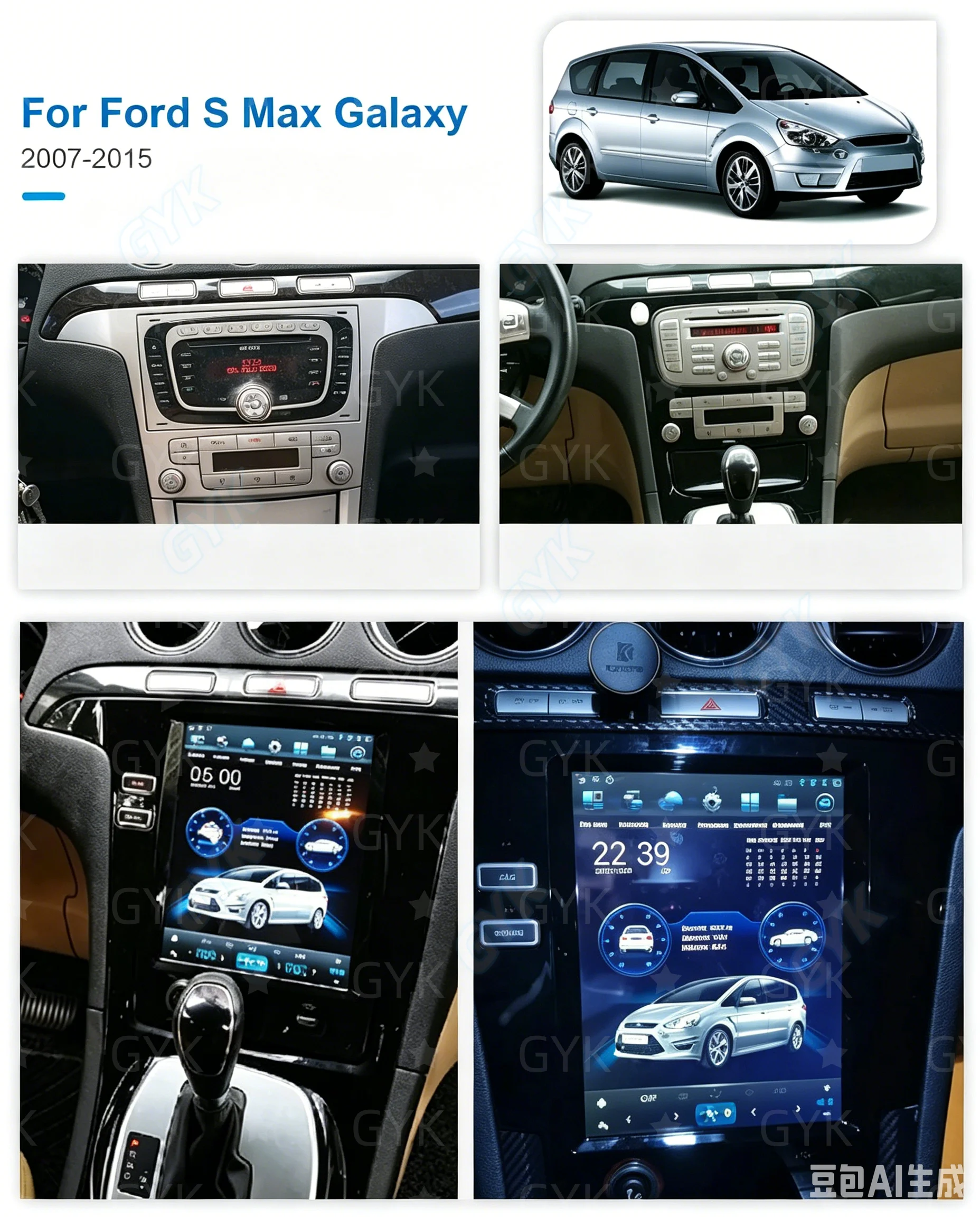 Android 14 CarPlay For Ford S-Max Galaxy 2007 2008 - 2015 IPS HD Screen Radio Car Multimedia Player GPS Navigation Audio Video