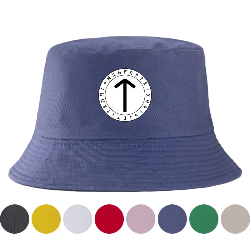Reversible Viking Tiwaz Rune Victory Bucket Hat Nordic Mythology Warrior Symbol Fisherman Cap Double-Sided Wear Summer Panama