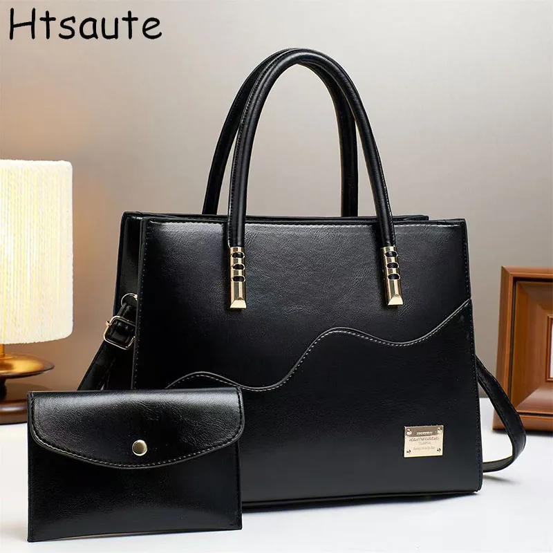 

Женская сумка, комплект из 2 предметов, женские сумки на плечо, модный кошелек, винтажная кожаная сумка, большая вместительная сумка, наклонная сумка на плечо