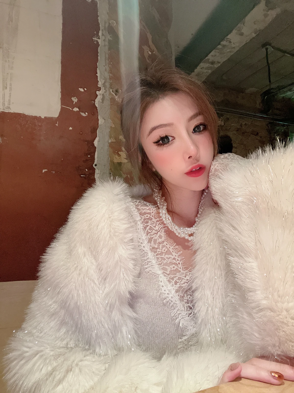 JUNSTUDIO ブライトスレッド厚手ショートファーコート レディース プレミアム感 ホワイトフォックス風人工毛皮レザージャケット