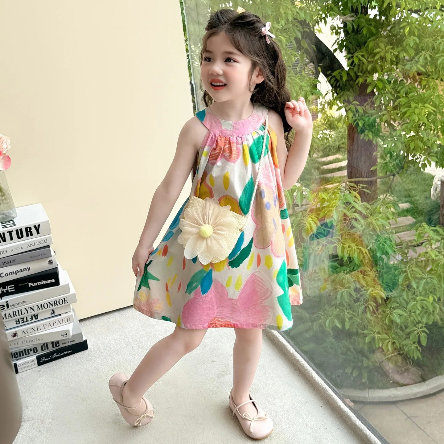 

Girls Skirt 2025 Summer New Children's Clothing Korean Style Girls Baby Flowers Hanging Neck Cotton Skirt Casual Simple Daily