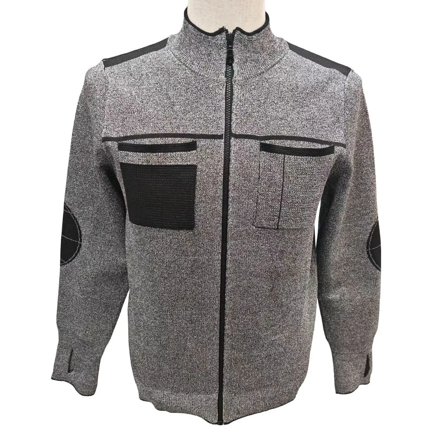 DurableCuff Reinforced Zipper Splicing Jacket Double-sided Knitted With Thumb Buckle Grade 5 Cut-proof Protective Clothing