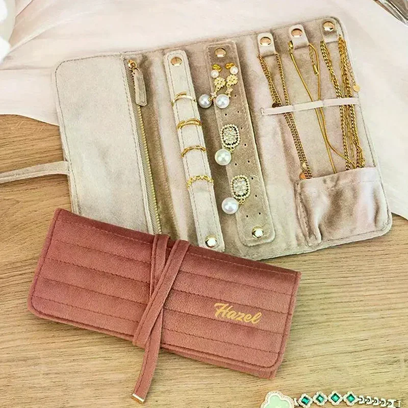 حقيبة مجوهرات مخملية، حقيبة تخزين أقراط باللون الأخضر الداكن، حقيبة تخزين مجوهرات مدمجة كهدية لعرض المنزل #3