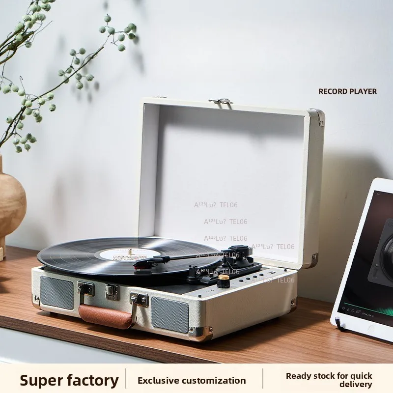 Retro Vinyl Record Player Speaker Portable Phonograph Decor Bluetooth Vintage Turntable Home 12 Inch